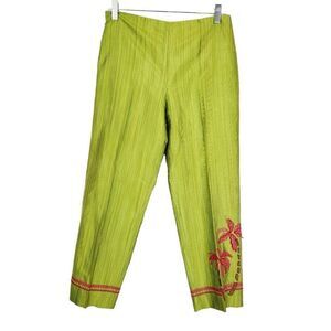 Muse silk pants green pink palm tree beads Size 6
